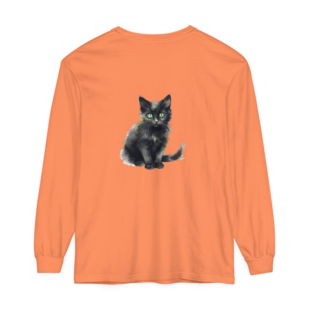 Black Cat Watercolor T-Shirt with Green Eyes - Unique and stylish feline-inspired fashion for cat lovers