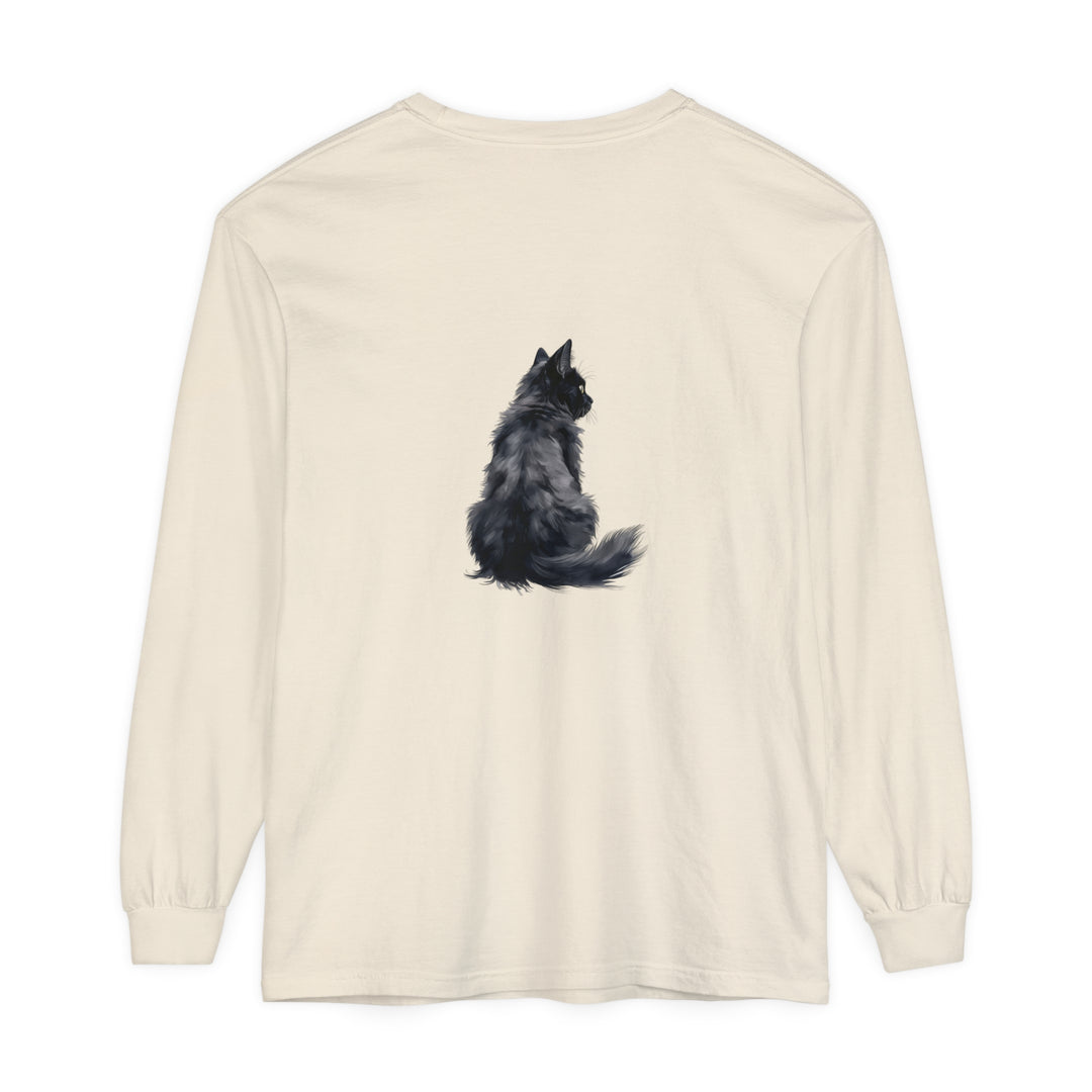 Black Cat Silhouette Unisex Long Sleeve T-Shirt - Stylish and comfortable top in black with a striking cat silhouette design