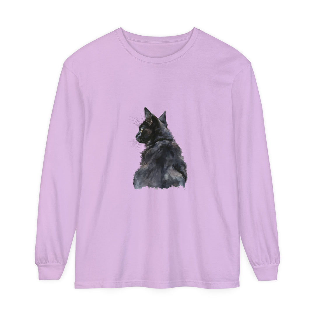 Black Cat Watercolor Long Sleeve T-Shirt featuring a vibrant watercolor design