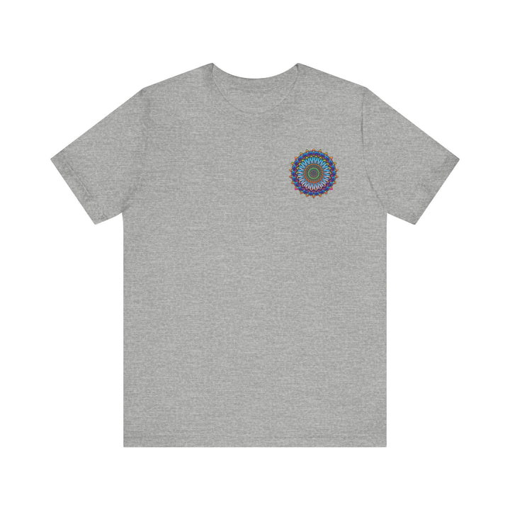 A beautiful and colorful mandala tee shirt representing spiritual peace and harmony for a vibrant and uplifting style