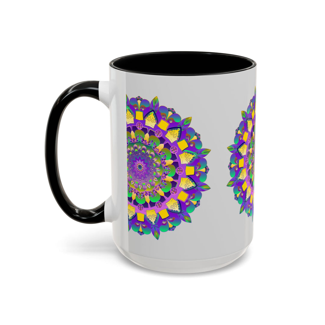 Beautiful purple and yellow mandala art mug, perfect for enjoying your favorite hot beverages in style and comfort