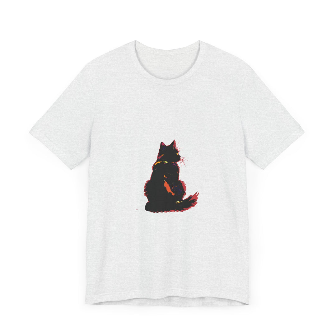 Black Cat Mystery T-Shirt featuring a shadowy feline with elegant design