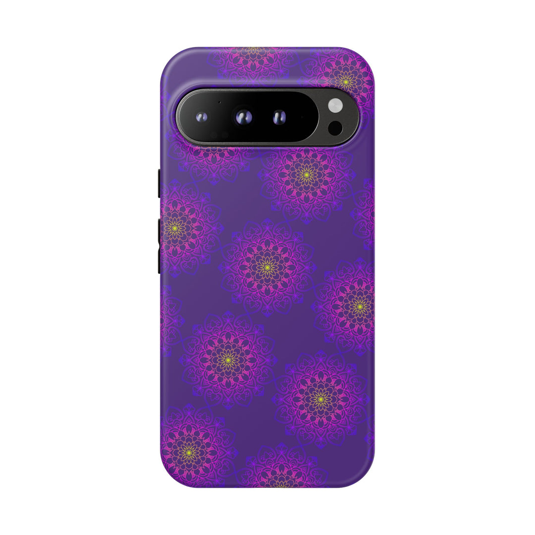 Intricate Purple Floral iPhone Case with Bold Mandala Design
