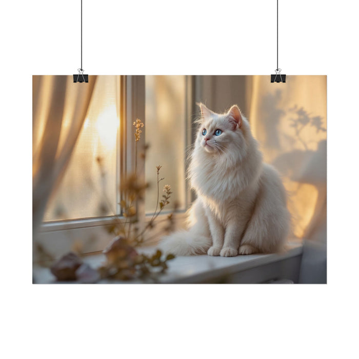 Rolled Poster — Serene Longhair Cat on Window Sill | Cozy Home Wall Art