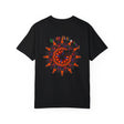 Handmade unisex Halloween mandala T-shirt featuring pumpkin mandala art on garment-dyed tee, perfect for spooky season