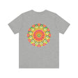 Vibrant Mandala T-shirt with intricate geometric design, promoting spiritual peace and harmony through its vibrant colors and intricate patterns