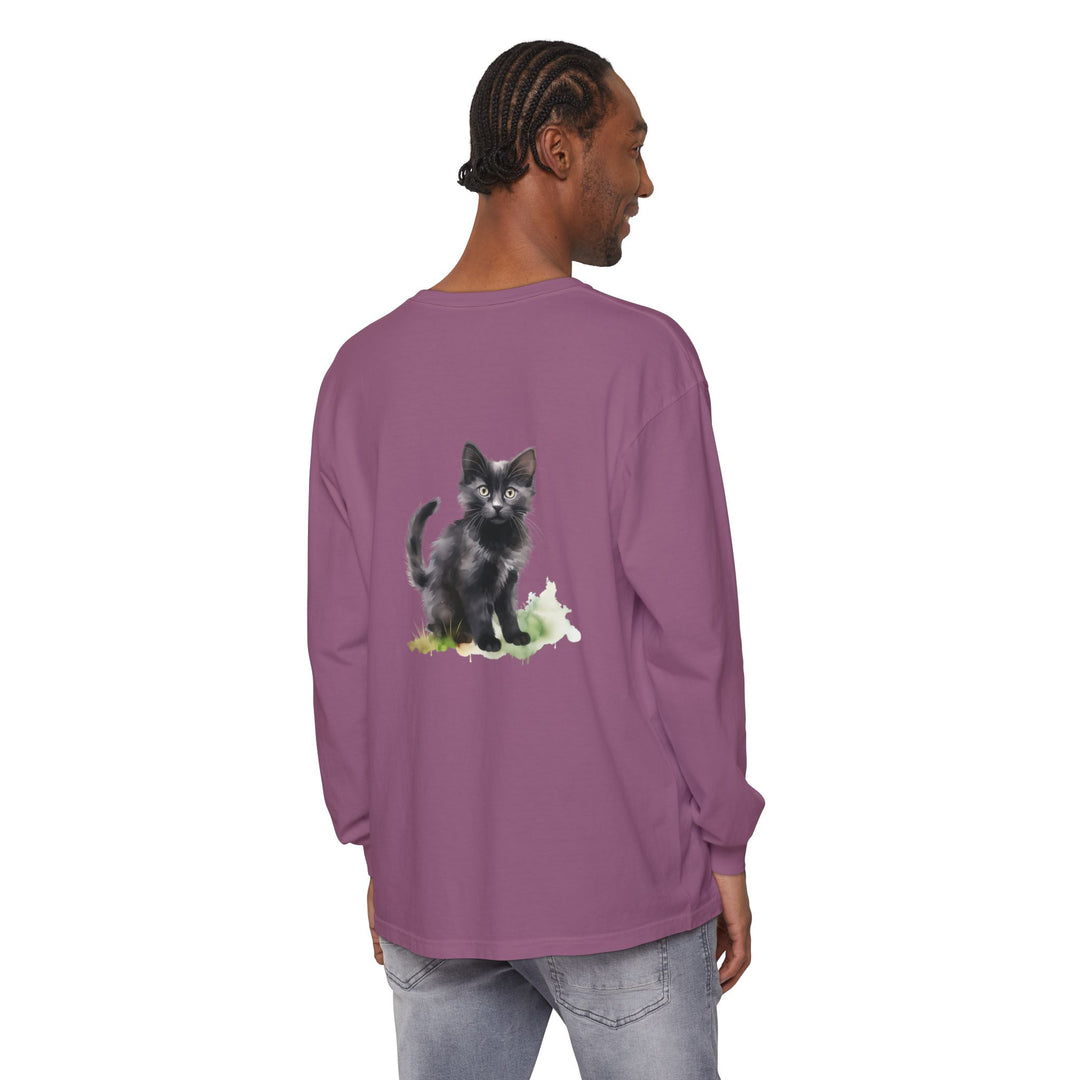 Schwarze Katze Aquarell Langarmshirt