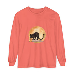 Black Cat & Moon Halloween T-Shirt with Spooky Design and Full Moon