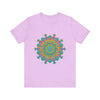 Colorful and intricate circular floral design on Vibrant Mandala Tee