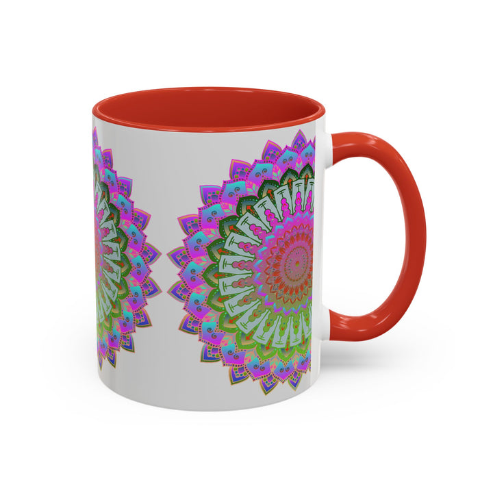 Colorful mandala art mug featuring intricate hand-painted patterns