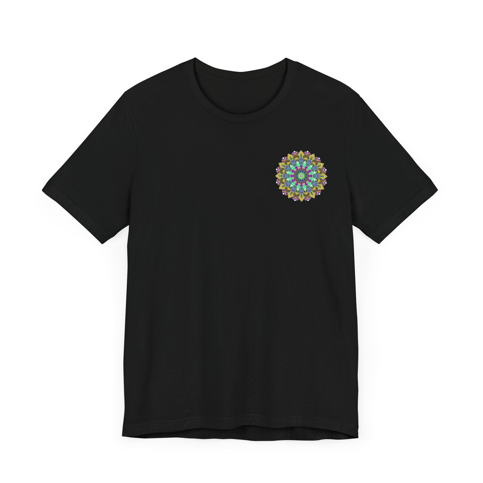 Vibrant mandala tee featuring intricate floral pattern for spiritual peace and harmony, perfect for yoga and meditation