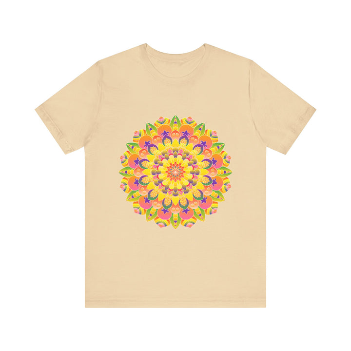 Vibrant Mandala Tee - Spiritual Art Design, featuring intricate colorful mandala pattern and sacred geometric elements on a high-quality t-shirt