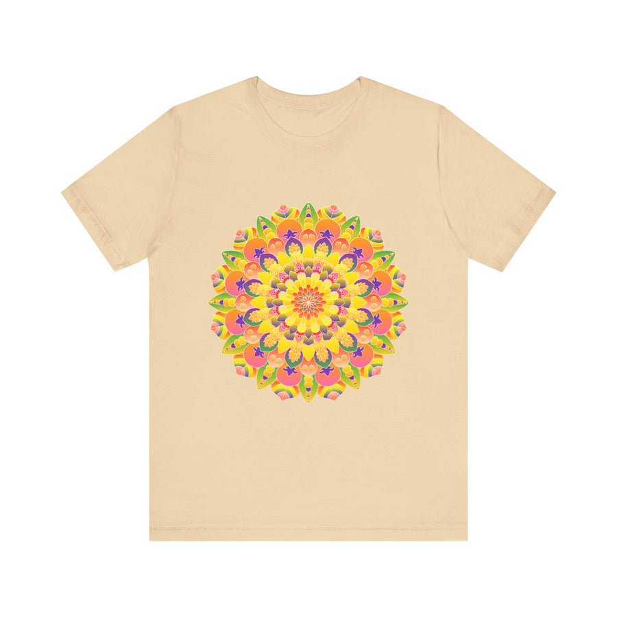 Vibrant Mandala Tee - Spiritual Art Design, featuring intricate colorful mandala pattern and sacred geometric elements on a high-quality t-shirt