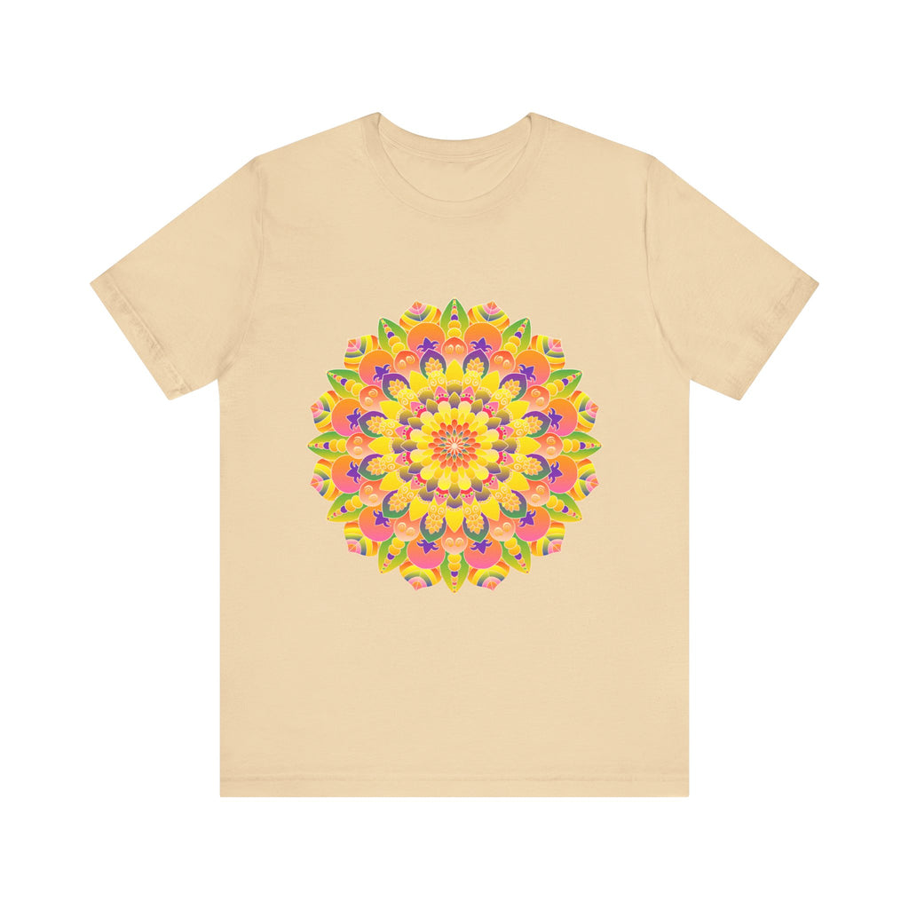 Vibrant Mandala Tee - Spiritual Art Design, featuring intricate colorful mandala pattern and sacred geometric elements on a high-quality t-shirt