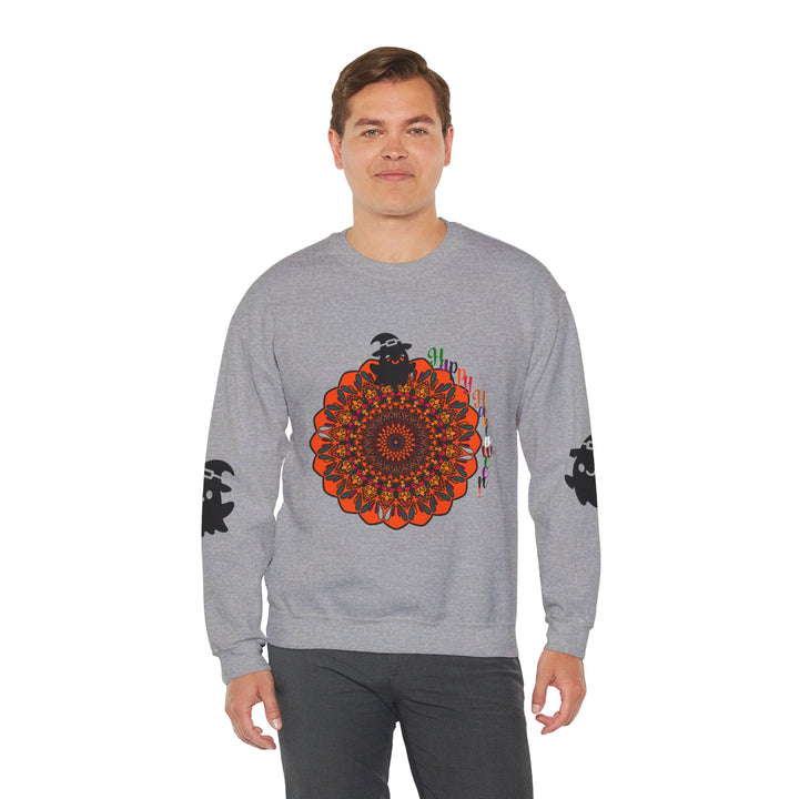 Unisex heavy blend crewneck sweatshirt with cute ghost pattern for Halloween