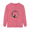 Black Cat Moon Glow Long Sleeve T-Shirt, a comfortable and stylish top featuring a black cat against a moonlit background