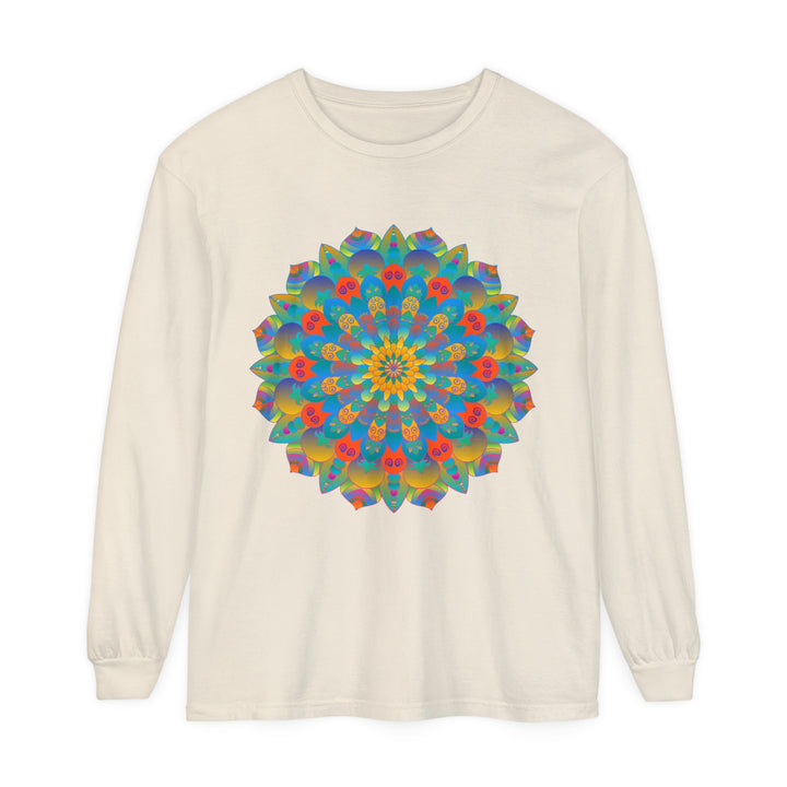 Colorful long sleeve unisex t-shirt featuring a vibrant mandala design