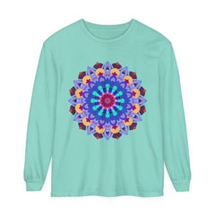 Colorful and eye-catching long sleeve t-shirt featuring a vibrant mandala design
