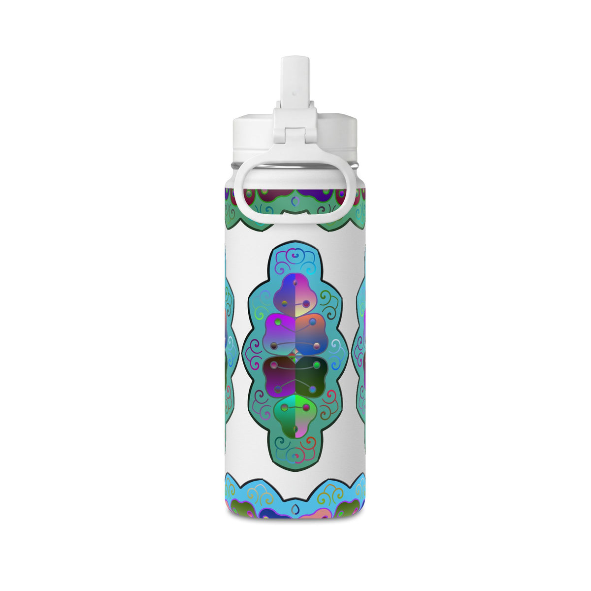 Mandala Floral 20oz Water Bottle — Colorful Boho Hydration Bottle
