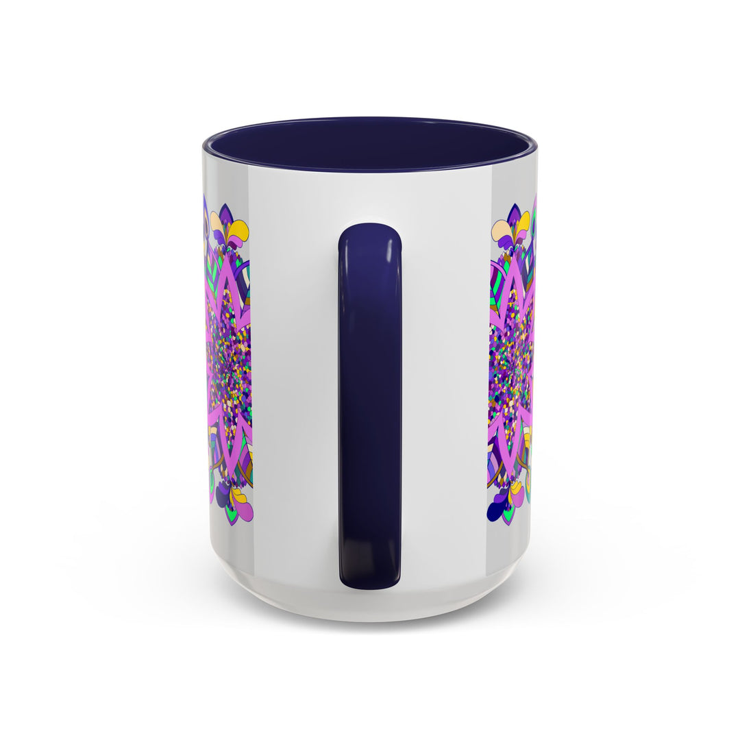 Mug with intricate mandala art featuring floral patterns on light grey background