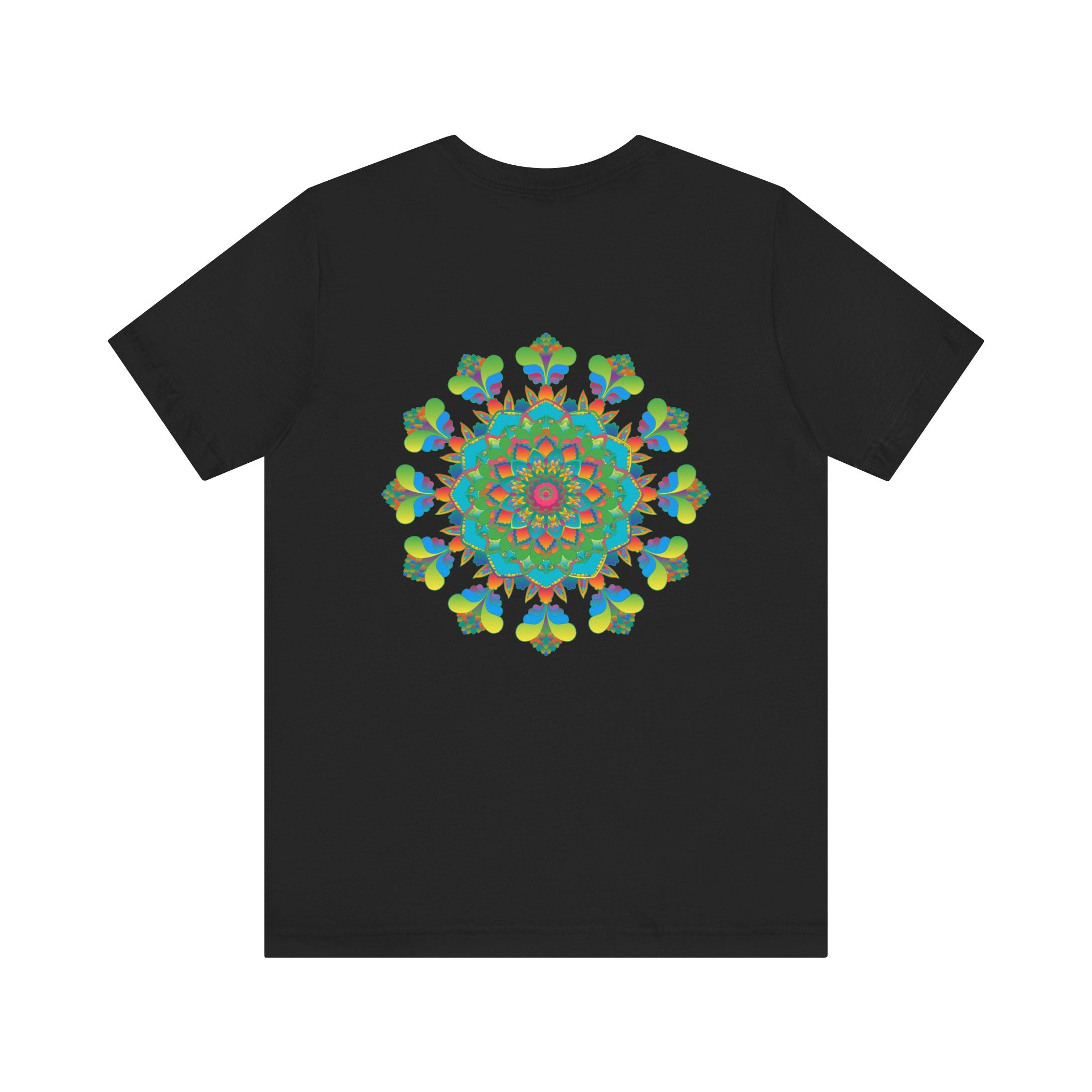 Colorful psychedelic mandala t-shirt with intricate spiritual vibes design