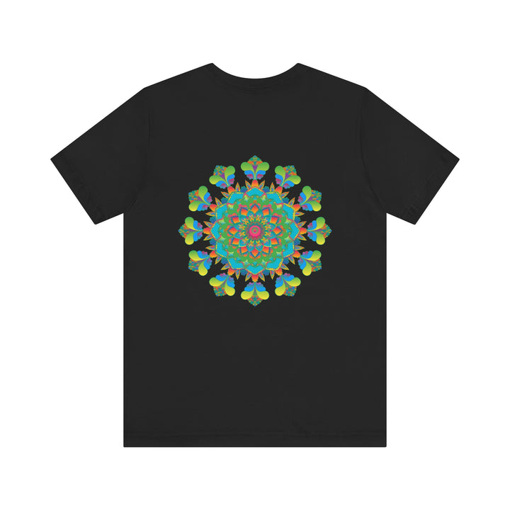 Colorful psychedelic mandala t-shirt with intricate spiritual vibes design