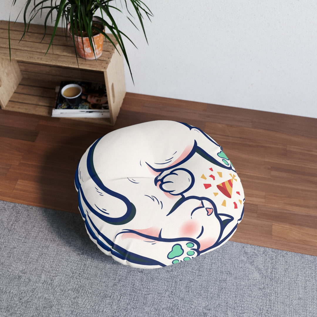 Cozy New Year Cat Floor Pillow — Cute Festive Cat Cushion