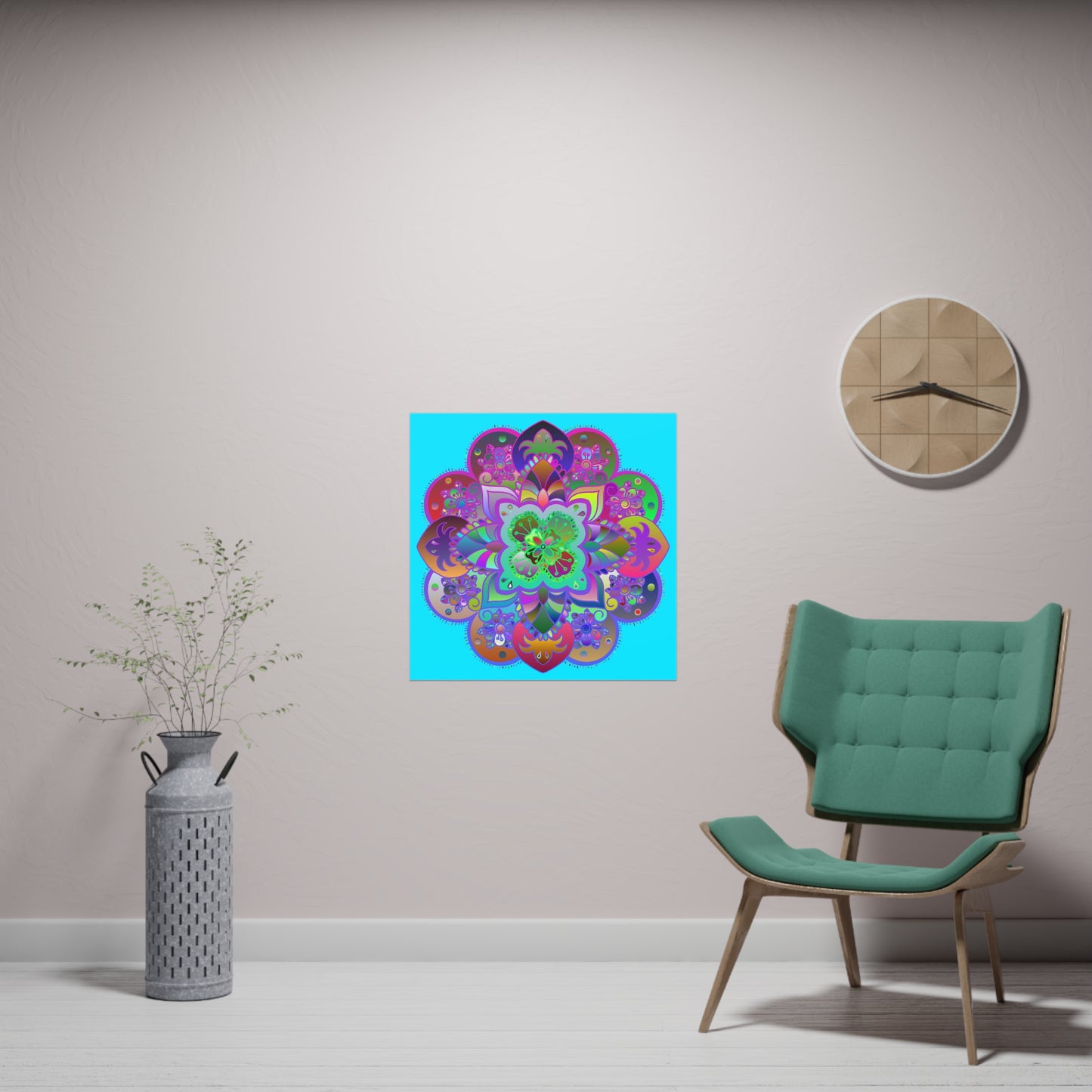 Square matte paper poster featuring a hand-drawn mandala art design in earthy tones