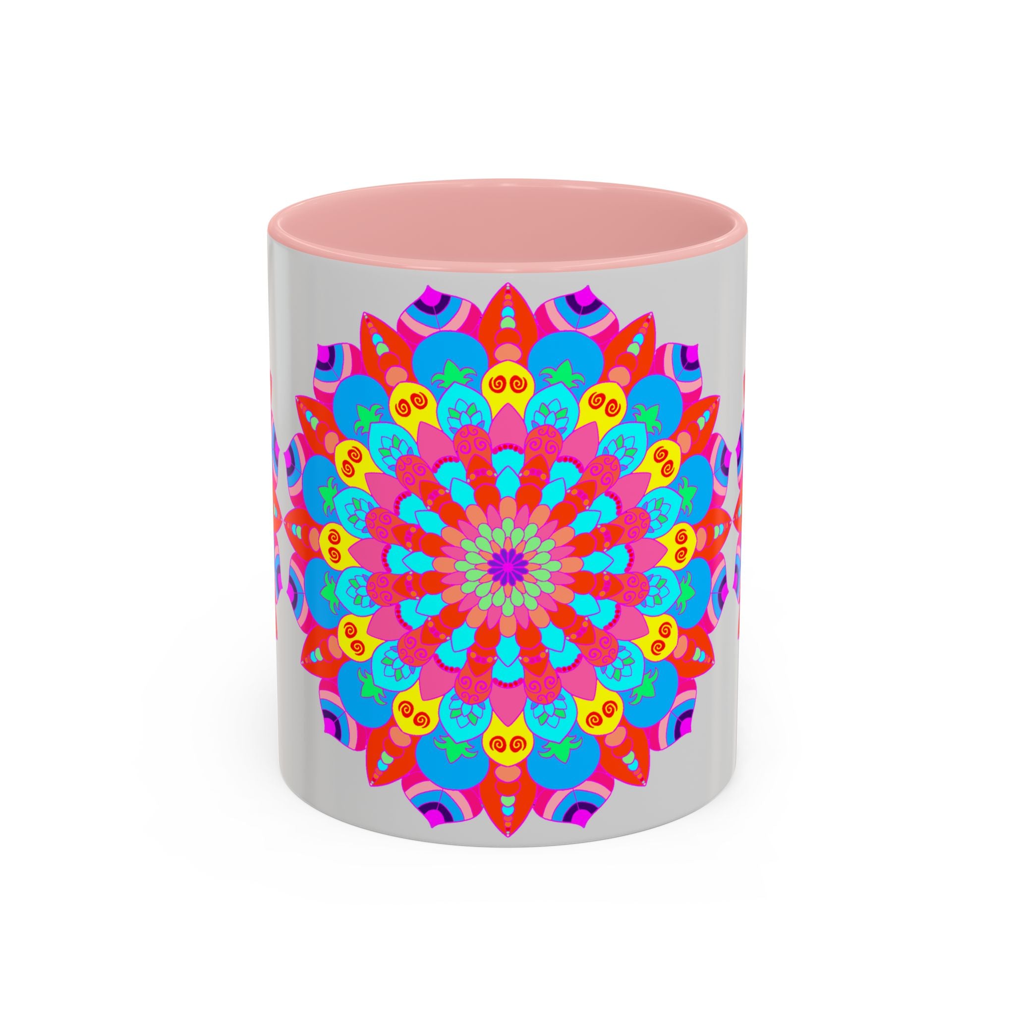 Colorful and intricate mandala design on a ceramic mug promoting peace and tranquility