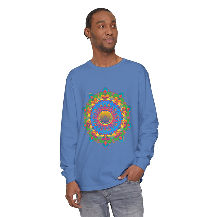 Colorful long sleeve t-shirt with intricate mandala design for women