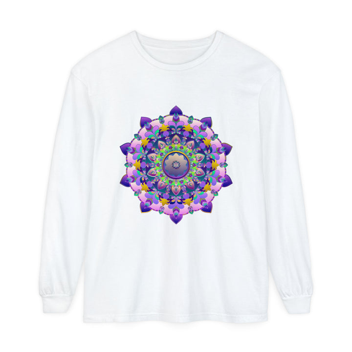 Colorful and intricate mandala design on a unisex long sleeve t-shirt