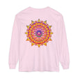 Colorful and intricate mandala design on a unisex long sleeve t-shirt