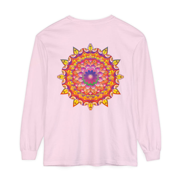 Colorful and intricate mandala design on a unisex long sleeve t-shirt