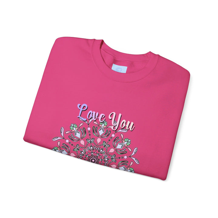 Unisex heavy blend crewneck sweatshirt with 'Love You Mom' design, perfect birthday gift for mom