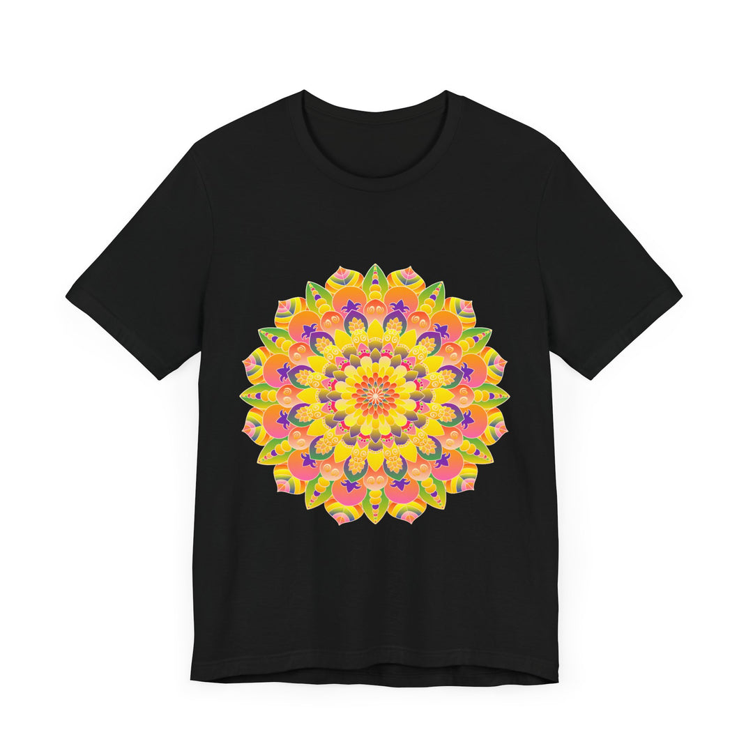 Colorful and intricate vibrantly designed mandala tee with spiritual art aesthetic