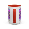 Beautiful purple and gold mandala mug with intricate bohemian art design