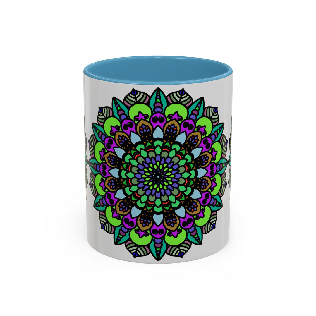 Colorful mandala art mug with intricate and vibrant floral pattern