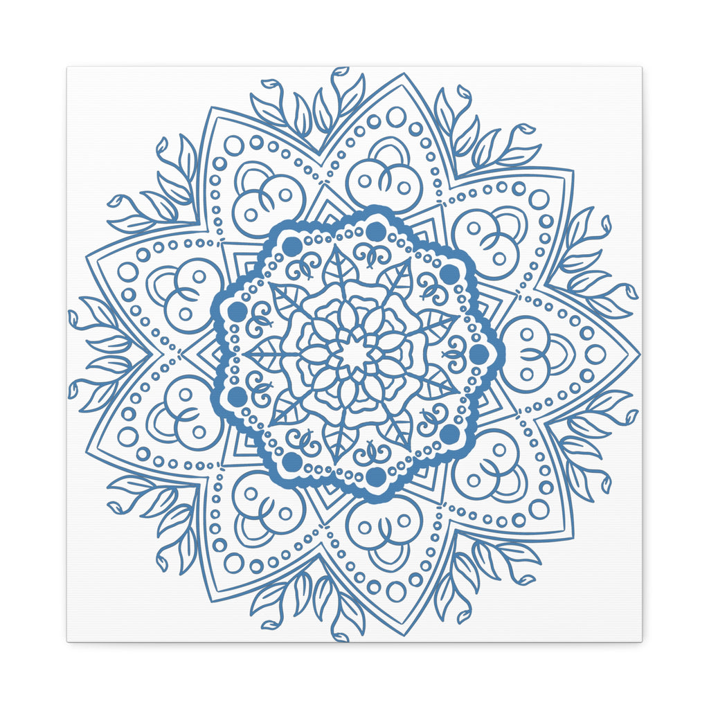 Beautiful Handmade Mandala Design Wall Art in Steel Blue on Matte Canvas, Stretched and 125 inches thick, perfect for adding a touch of elegance to any room