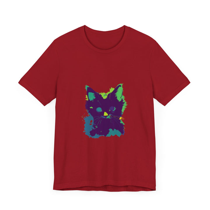 Neon Black Cat Mystery T-Shirt featuring a glowing cat design on a black background for a unique and eye-catching look