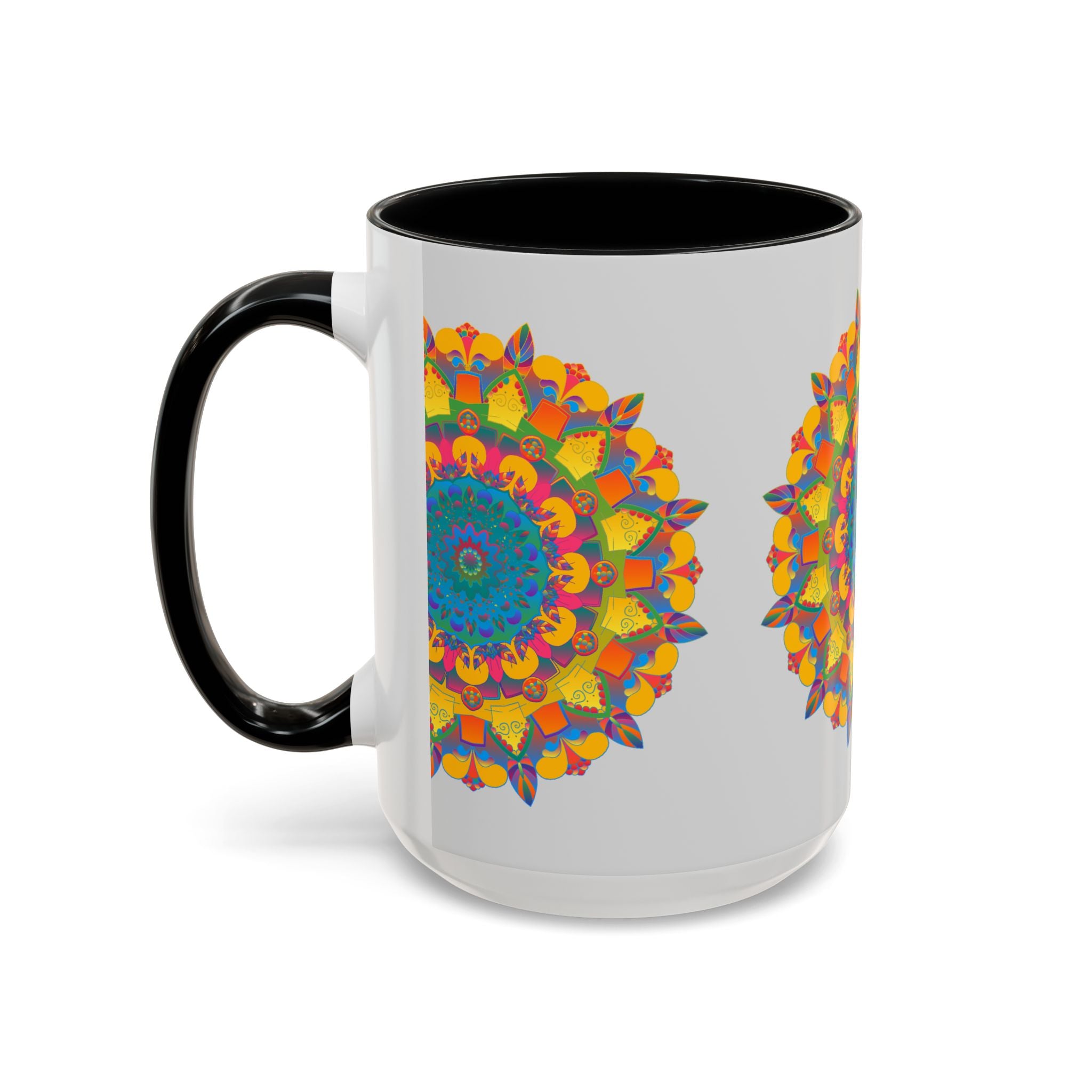 Colorful floral mandala art mug featuring intricate and vibrant design