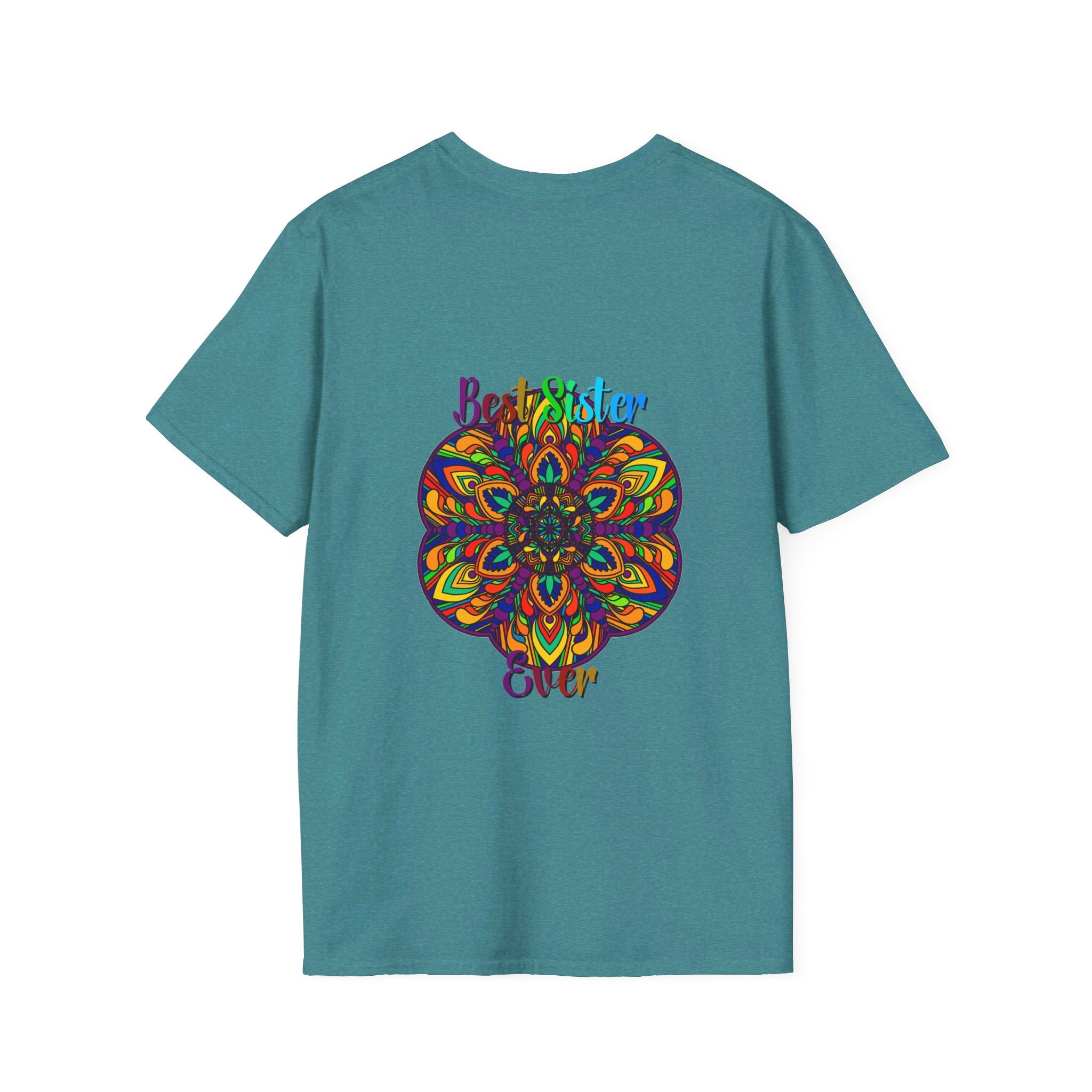 Colorful Mandala Art Gift for Sister Unisex Softstyle T-Shirt - Intricately Hand-Drawn Design on Comfortable Cotton Tee