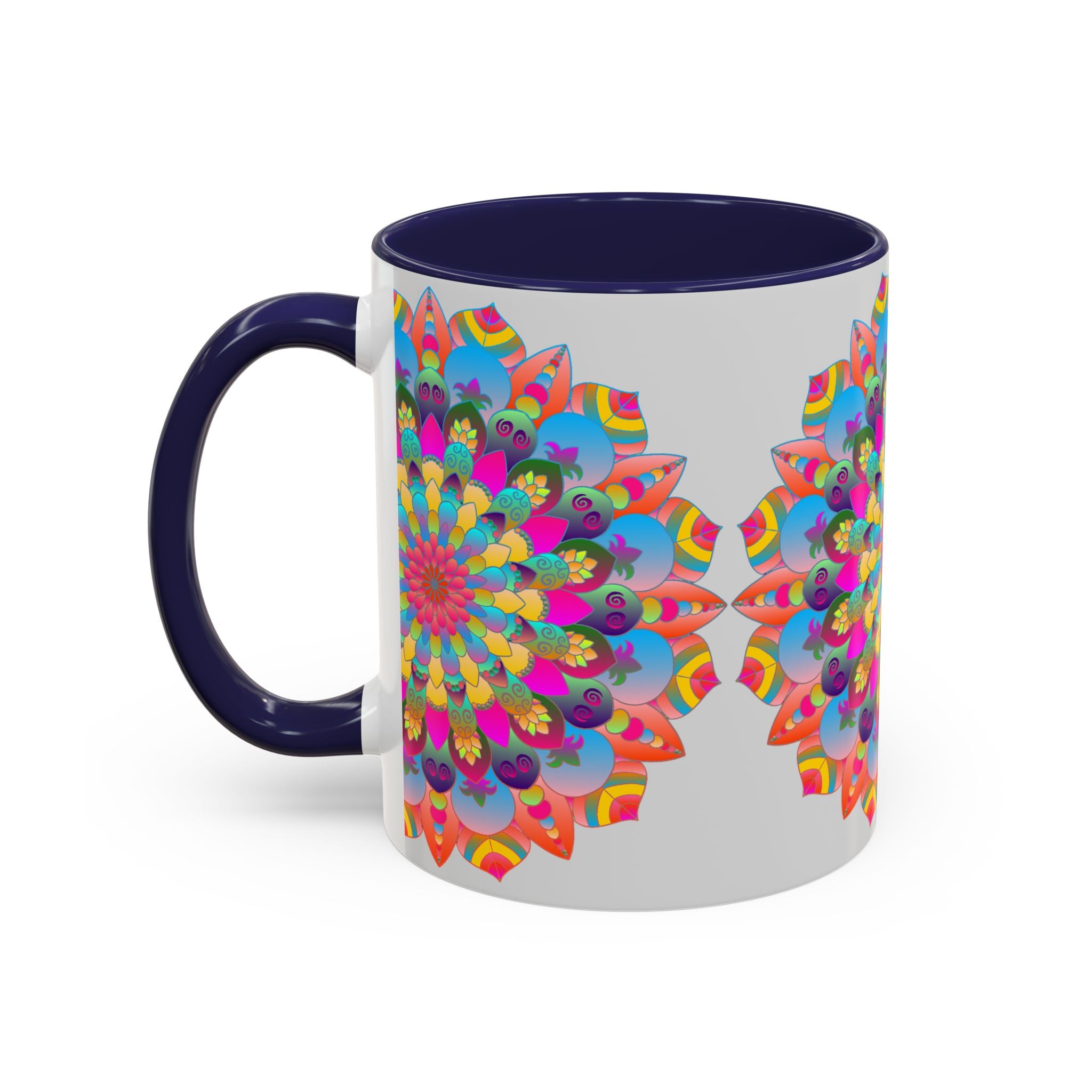 Circular mandala design mug with vibrant and bold colors