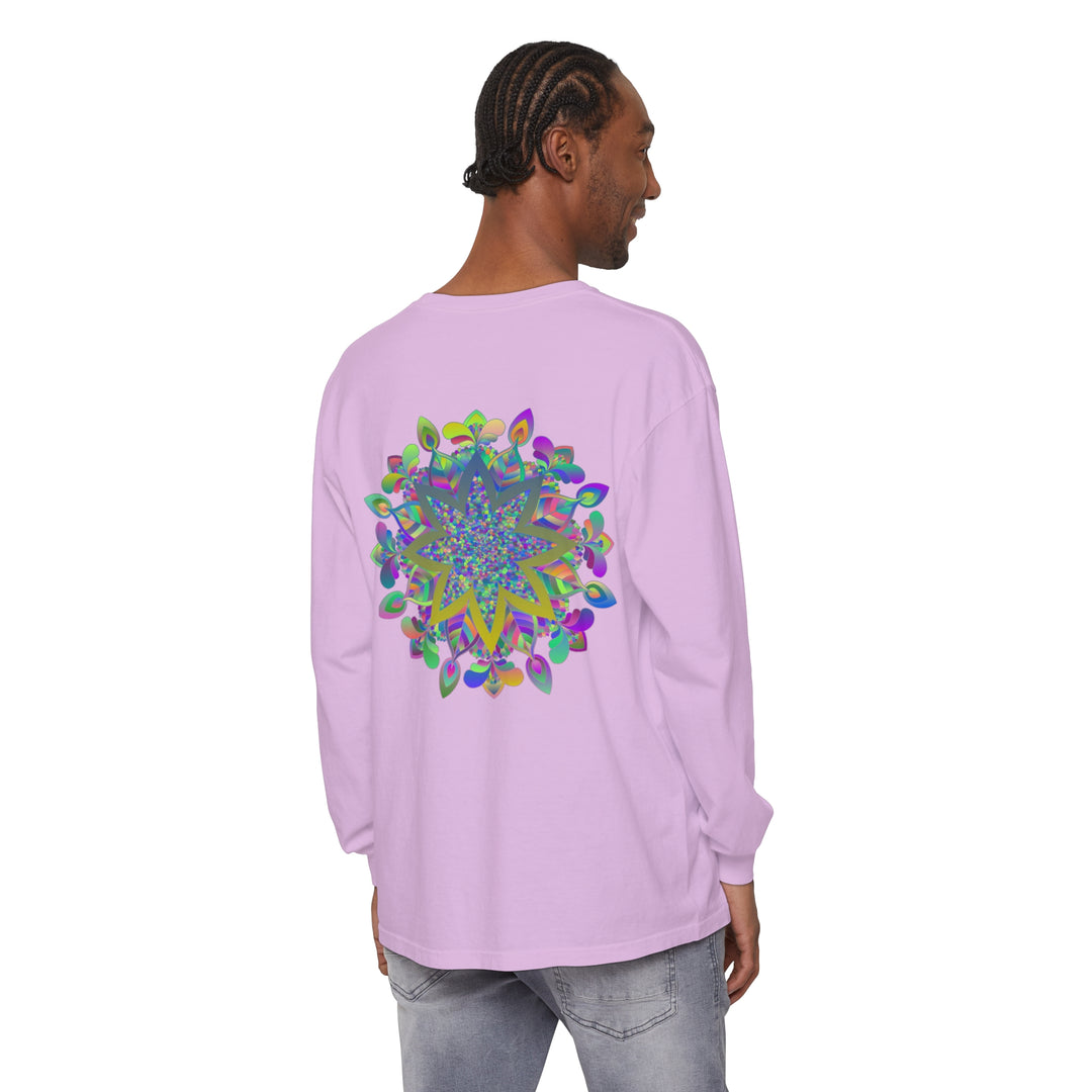 Colorful Mandala Unisex Long Sleeve T-Shirt featuring vibrant and intricate mandala design