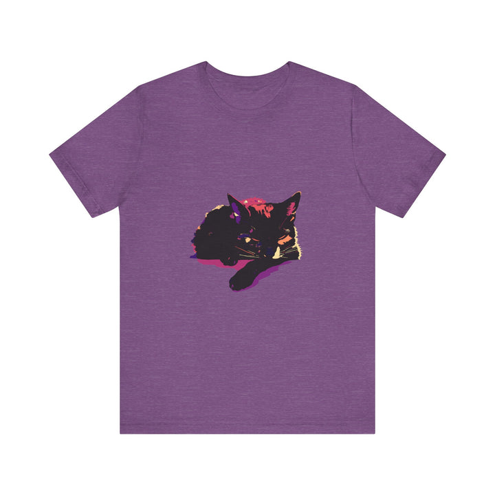 Soft and comfortable black cat mystery sleep t-shirt with colorful design