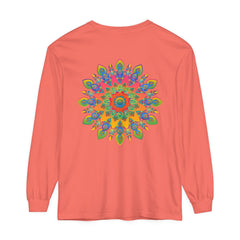 Colorful mandala design long sleeve unisex t-shirt, perfect for casual wear