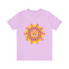 Close-up image of a vibrant mandala tee featuring a colorful and intricate design, perfect for adding a pop of color to your wardrobe