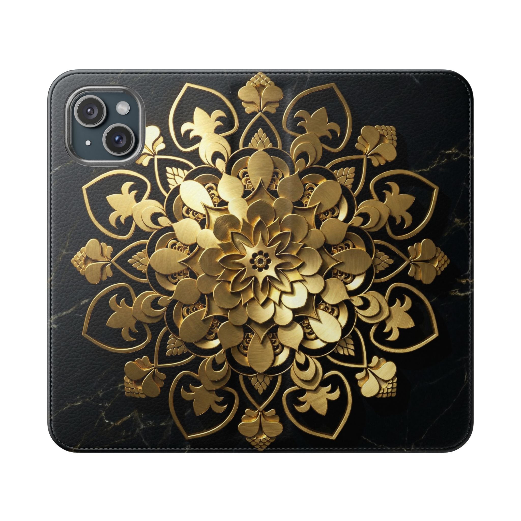 Gold Mandala Flip Phone Case – Luxury Floral Wallet Cover
