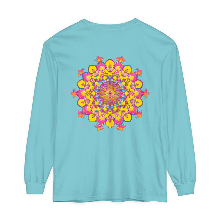 Colorful and intricate mandala design on a unisex long sleeve t-shirt