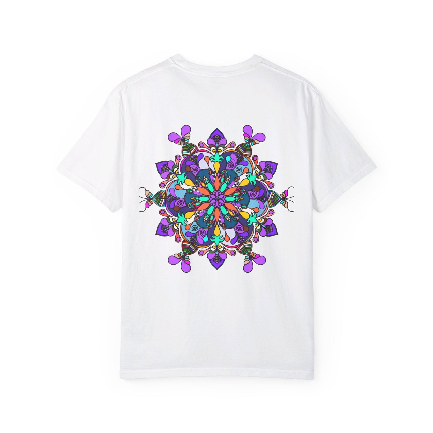 Unisex Mandala T-Shirt featuring intricately hand-drawn mandala art on 100% ring-spun cotton, garment-dyed for ultimate comfort and style