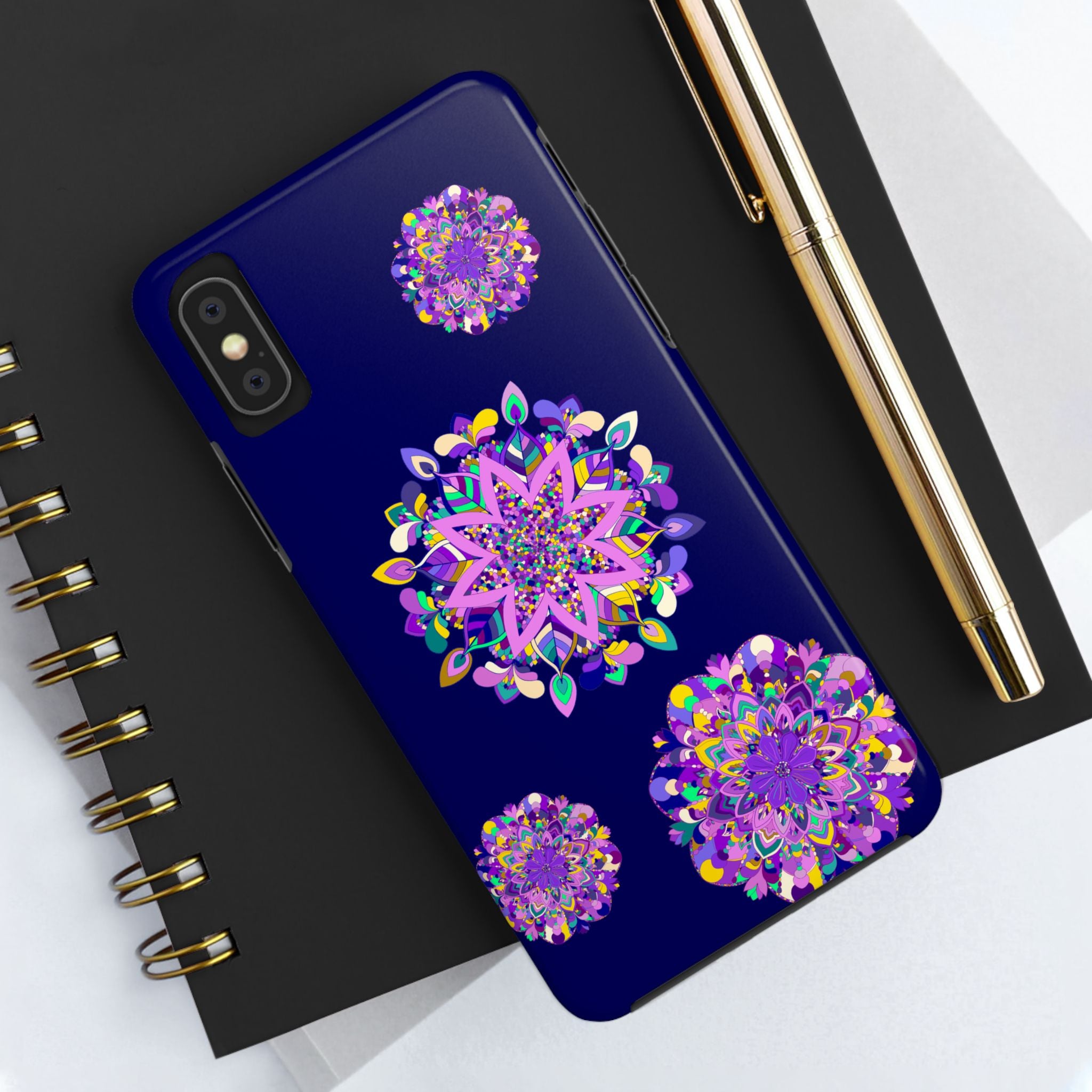 Hand Drawn Mandala Art Purple Shades Phone Case - A durable and shock absorbent protective cover featuring intricate, hand-drawn mandala design in varying shades of purple